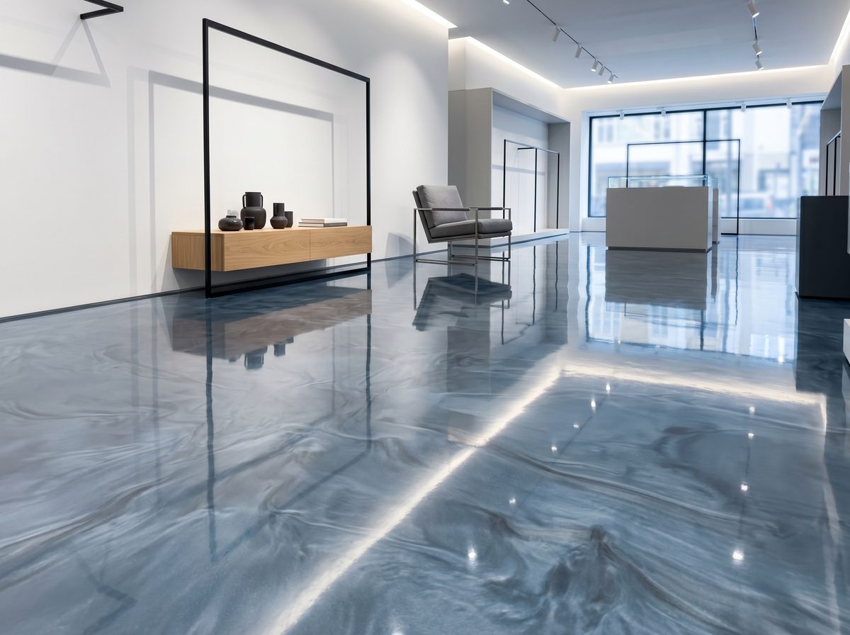 Reflective metallic epoxy floor finish